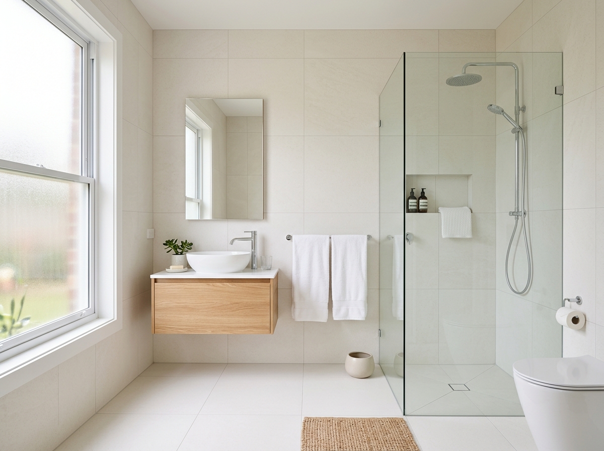Baño moderno limpio y cuidado sin humedad